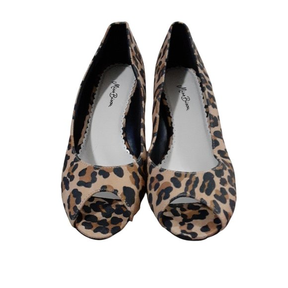 Miss Bisou Leopard Print Wedge Womens 11 M Peep Toe - Picture 2 of 5